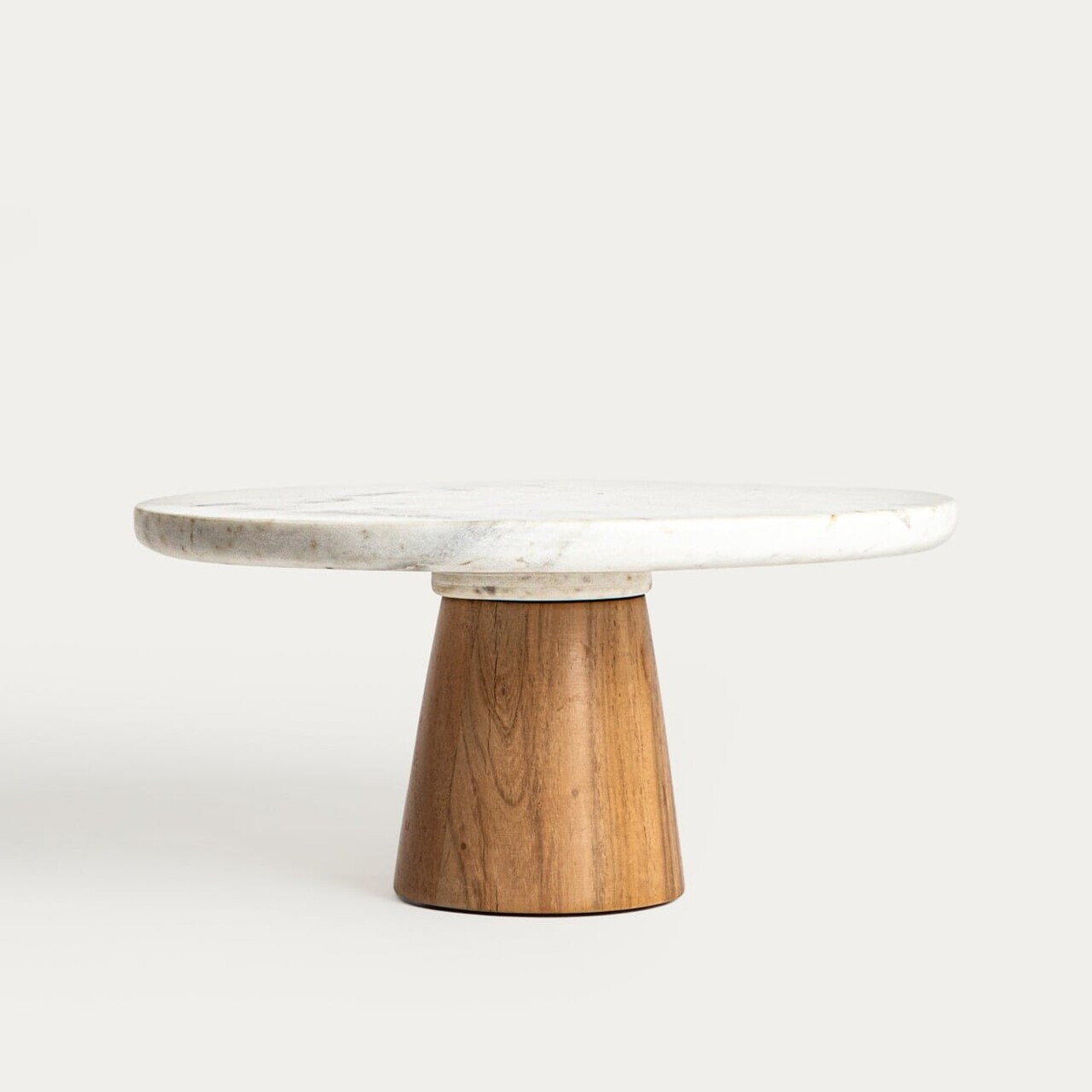 Platou cu picior pentru tort Marble, Homla, 28x13 cm, marmura/lemn, alb/natur - view 3