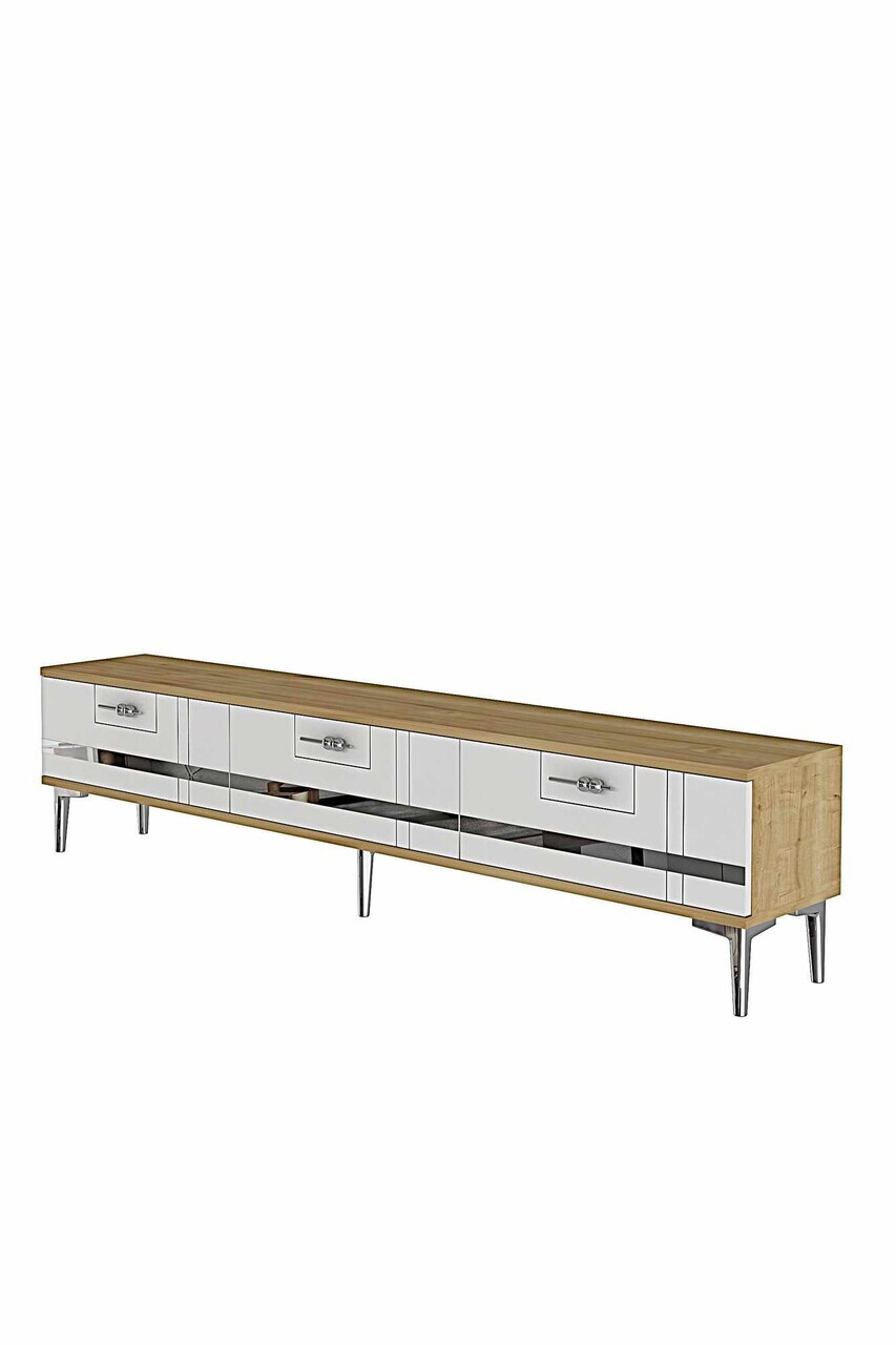 Comoda TV, Hanah Home, Ilay, 180x41x30 cm, Stejar Safir / Alb / Argintiu — imaginea 6
