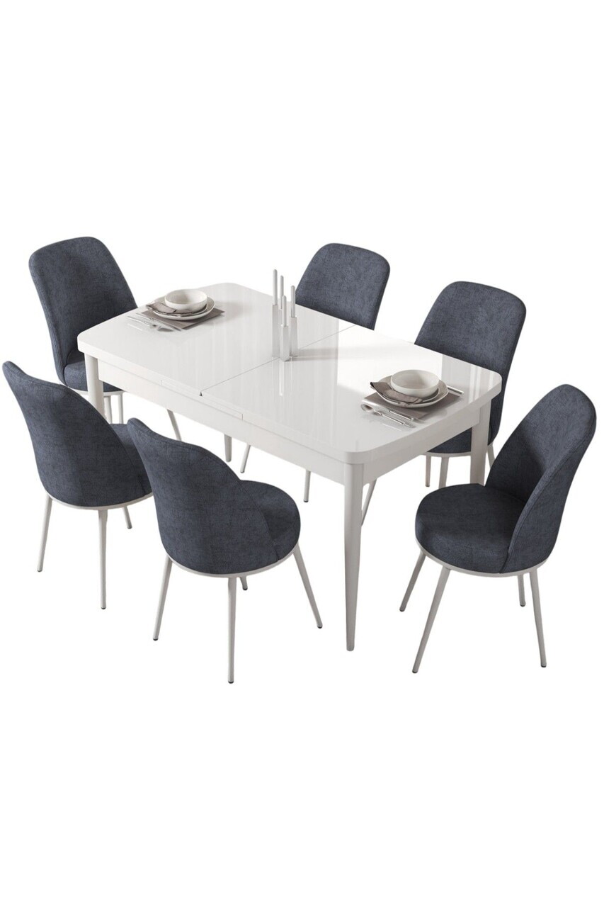 Set masa extensibila si scaune (7 piese), Hanah Home, Via, Alb / Afumat — imaginea 2