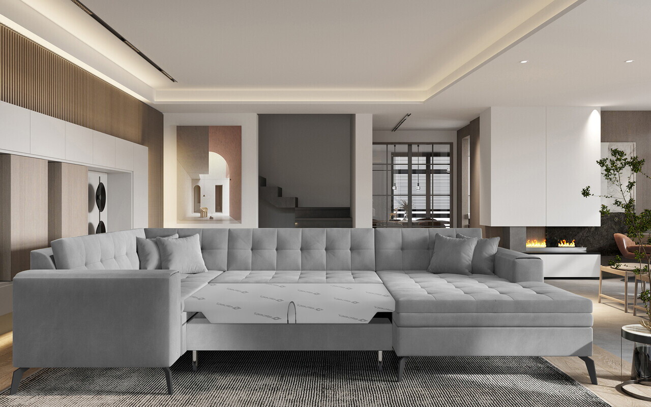 Coltar extensibil dreapta 5 locuri ELTAP, MON-RT-03NU, Montez, 340x180x93 cm, lemn/poliester, gri deschis - view 3