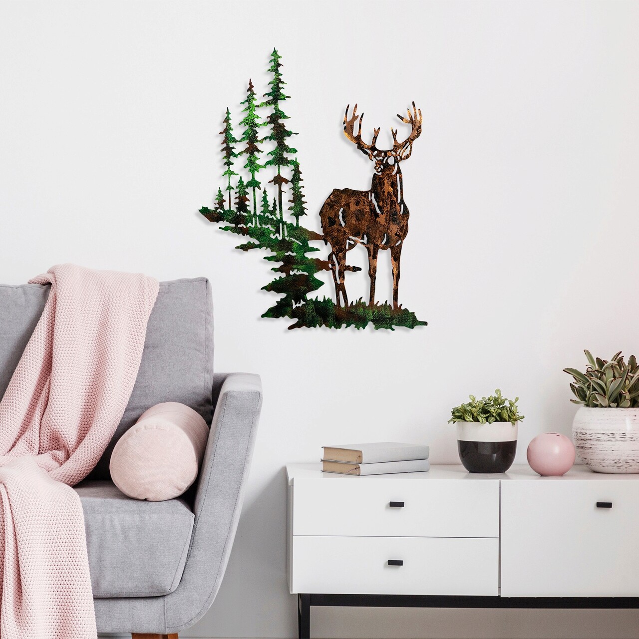 Decoratiune de perete, Deer 2, Metal, Dimensiune: 65 x 79 cm, Multicolor - 2 | YEO