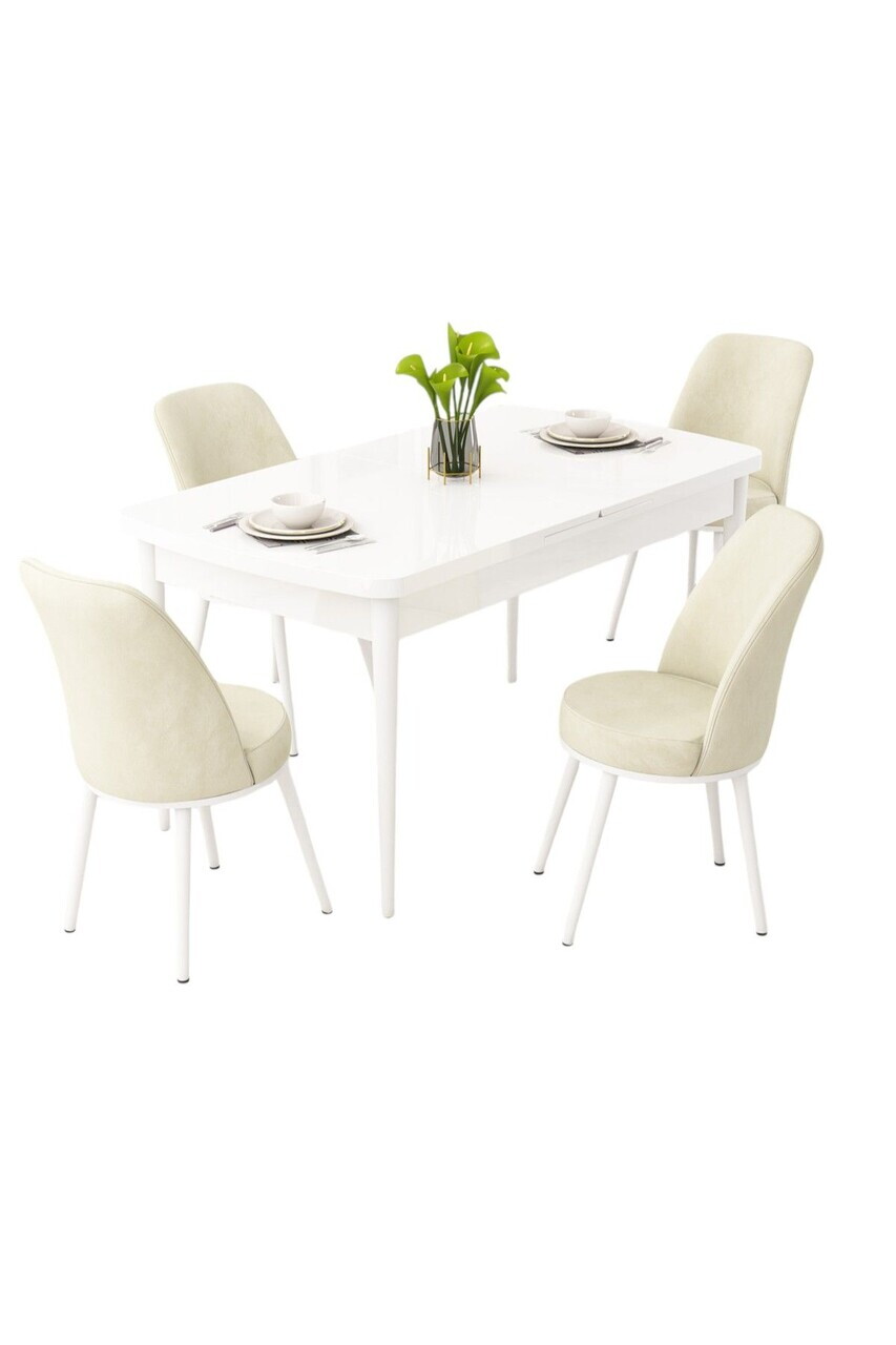Set masa extensibila si scaune (5 piese), Hanah Home, Rax, Alb / Crem — imaginea 2