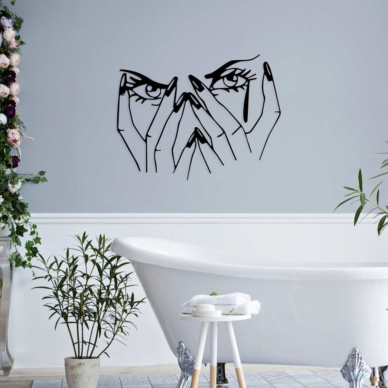 Decoratiune de perete, Woman Eyes, Metal, Dimensiune: 70 x 54 cm, Negru - 1 | YEO