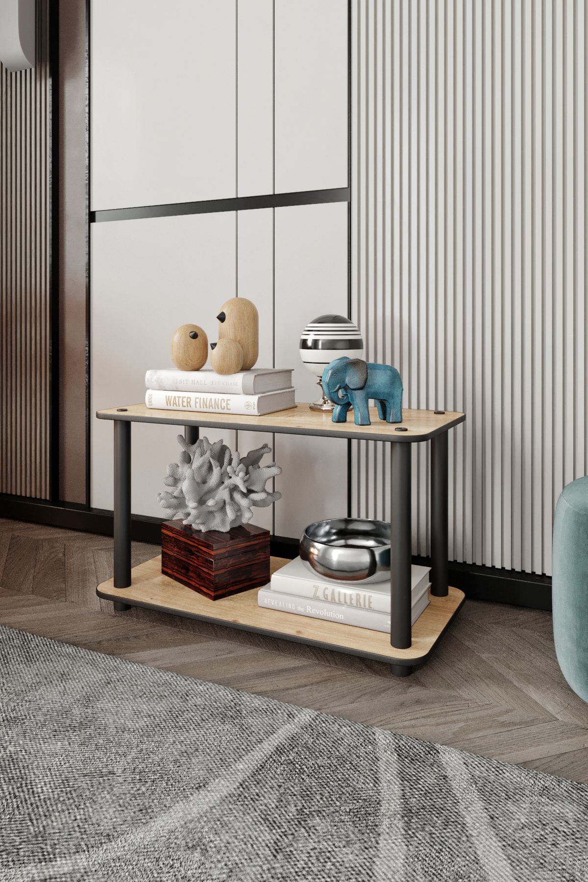 Masuta de cafea, Hanah Home, Bookcase 2-Tiers Rect, 30x38x60 cm, MDF , Stejar