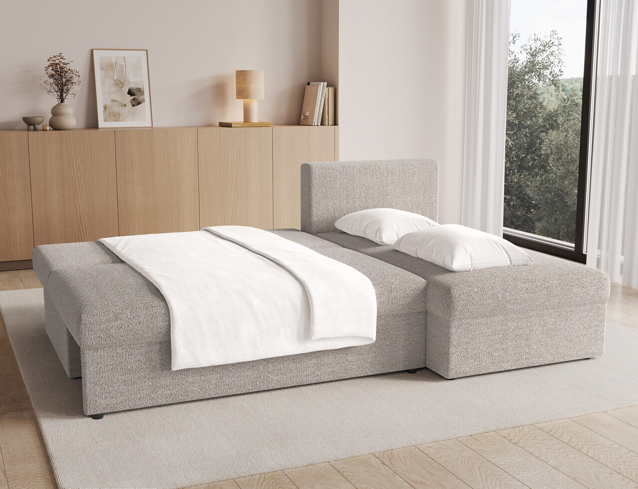 Coltar extensibil reversibil 3 locuri ELTAP, Gino, 201x143x90 cm, lemn/poliester, bej inchis — imaginea 6