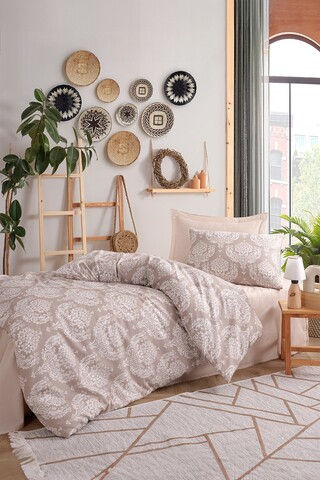 Lenjerie de pat pentru o persoana, Post - Brown, Eponj Home, 65% bumbac/35% poliester