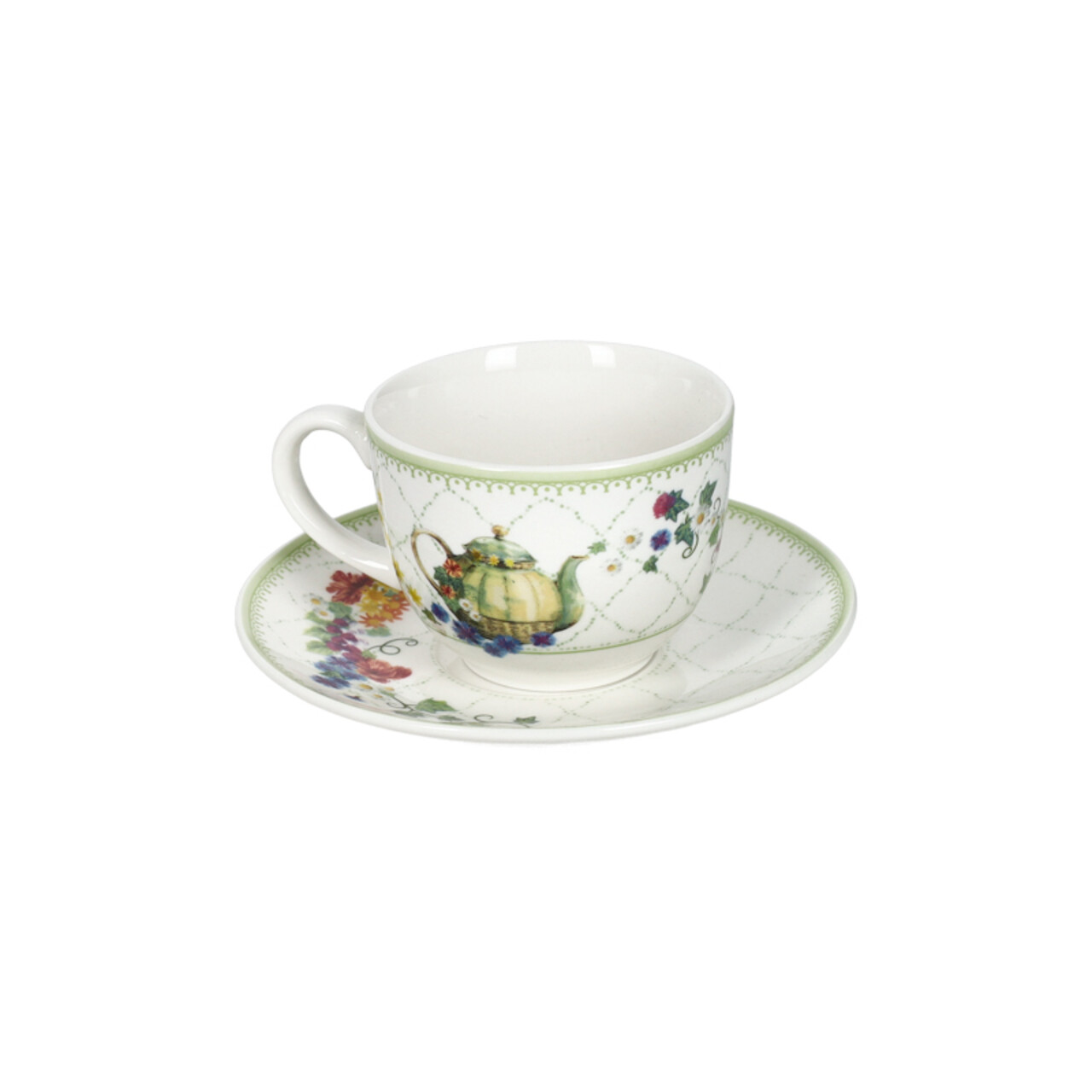 Set 2 cesti cu farfurie pentru cafea, Wonderland, Brandani, 11x6 cm, 70 ml, portelan New Bone China - view 3