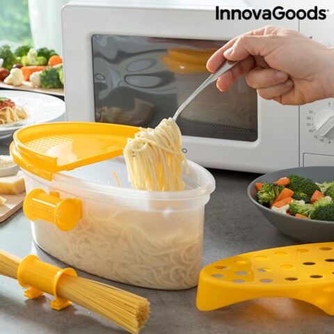 Dispozitiv pentru gatit paste la cuptorul cu microunde 4 in 1 Pastrainest, InnovaGoods, cu accesorii si retete InnovaGoods