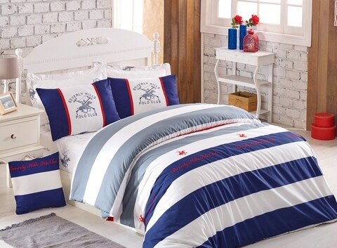 Lenjerie de pat dubla King, 3 piese, 220×240 cm, 100% bumbac ranforce, Beverly Hills Polo Club, BHPC 008, rosu Lenjerii de Pat