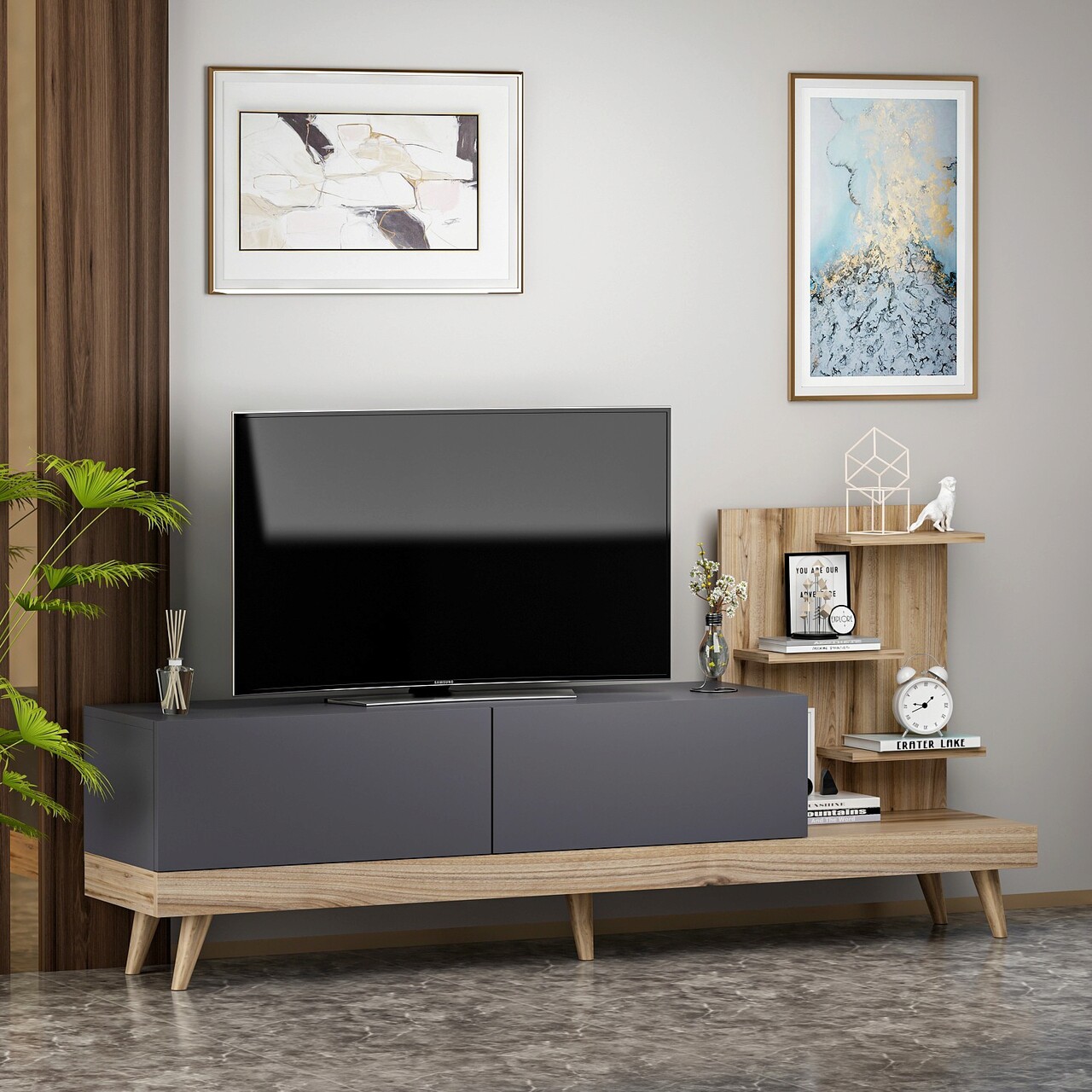 Comoda TV, Inarch, Dizayn, 180x82x37 cm, Antracit / Nuc - 1 | YEO