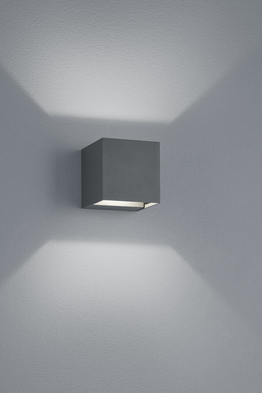 Aplica de perete pentru exterior Adaja, TRIO, 8x8x8 cm, 3W, 2x SMD, aluminiu turnat, antracit