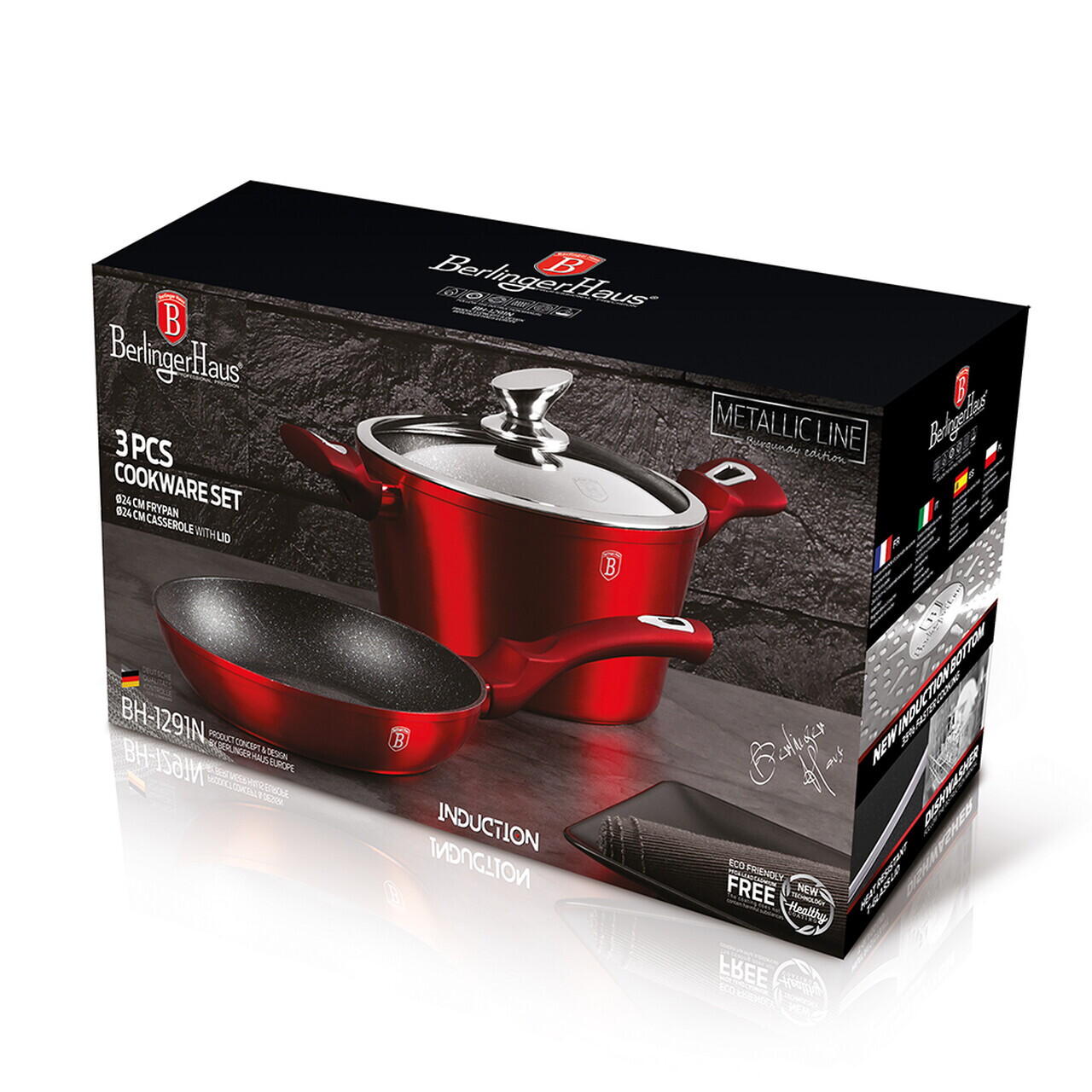 Set pentru gatit Berlinger Haus, Burgundy, 3 piese, aluminiu forjat, rosu - imagine 20