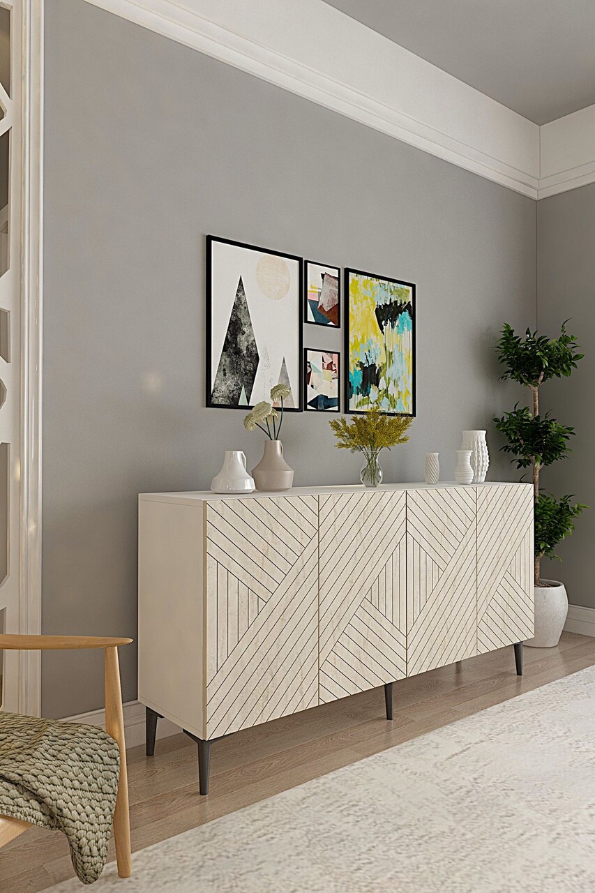 Consola, Hanah Home, Ferro 150, 150x75x32 cm, Alb / Travertin - view 2