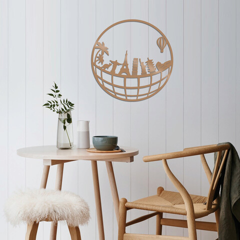 Decoratiune de perete, World Map Metal Decor 5, Metal, Dimensiune: 48 x 48 cm, Cupru