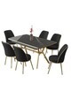 Set masa extensibila si scaune (7 piese), Hanah Home, Poy, Sonata / Auriu / Negru