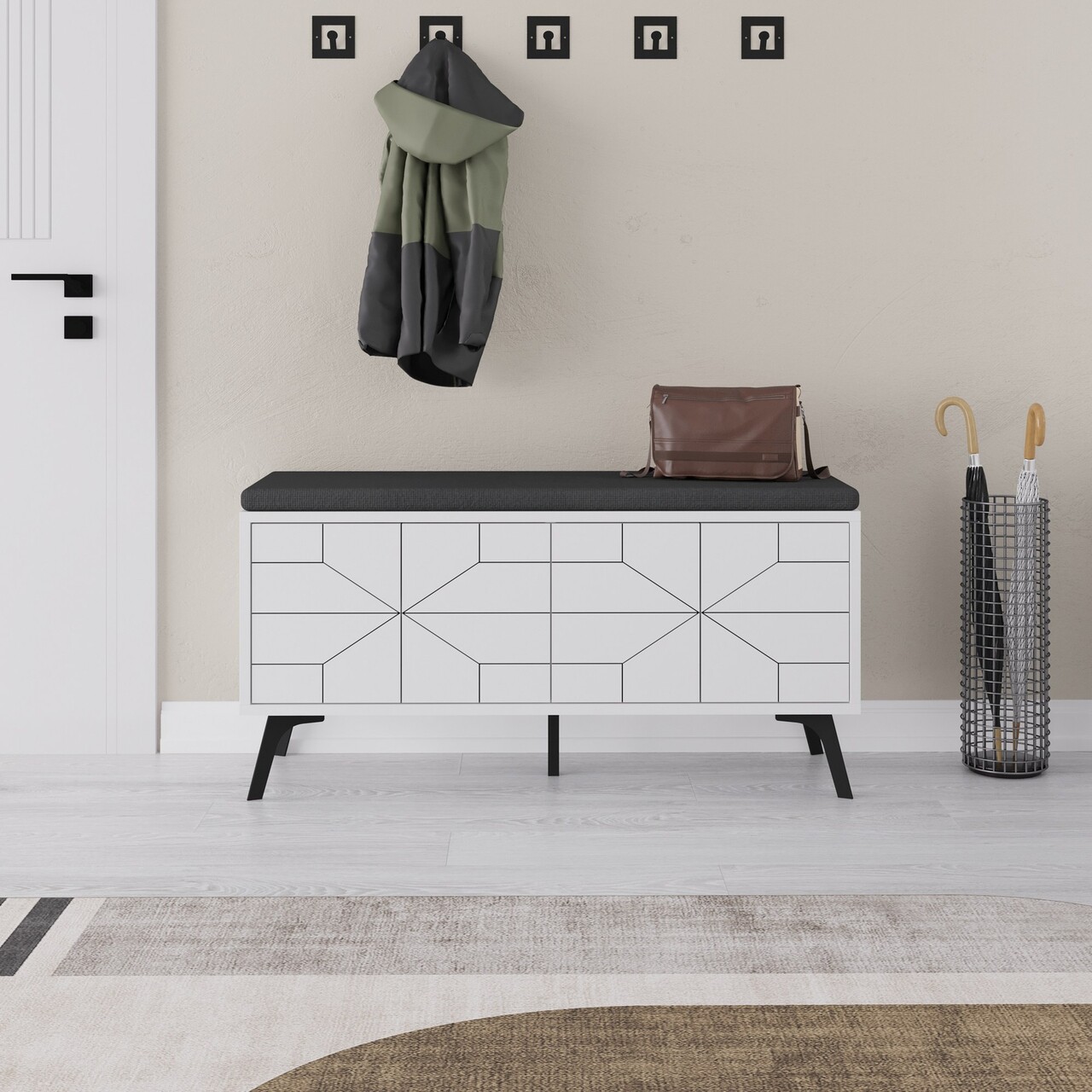 Pantofar, Decortie, Dune Bench, 107x55x35 cm, PAL, Alb - 1 | YEO
