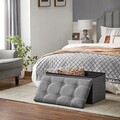Bancheta cu spatiu pentru depozitare Vasagle, 76 x 38 x 38 cm, pliabila, imitatie in/MDF, gri inchis