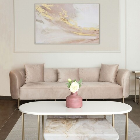 Canapea fixa Macaroon, Ndesign, 3 locuri, 228x82x70 cm, lemn, crem 228x82x70