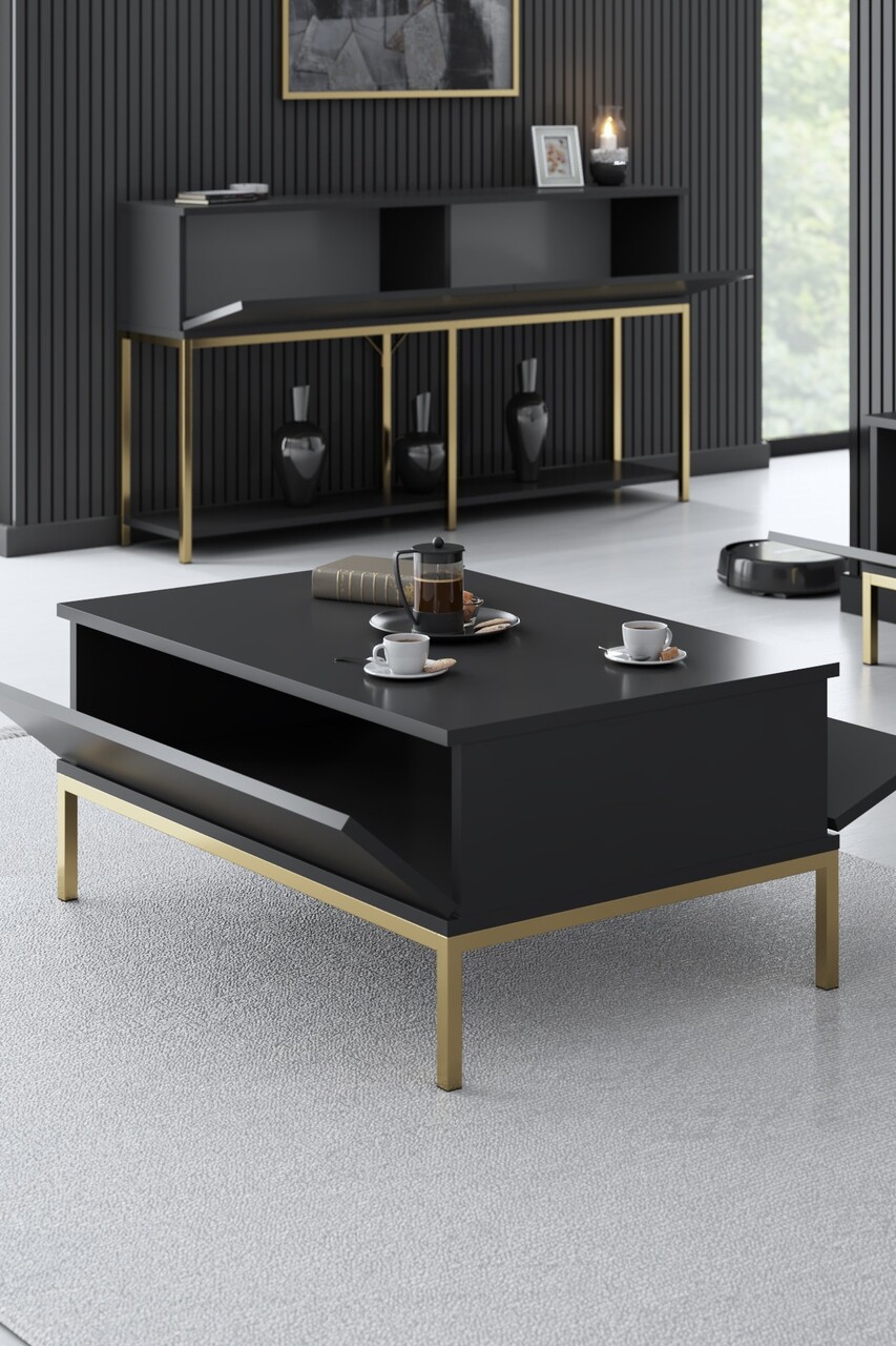 Masuta de cafea, Bexley, Lord, 90x40x60 cm, PAL, Antracit / Aur - 1 | YEO