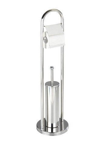 Suport pentru hartie igienica si perie toaleta, wenko, exclusive vastor, 22 x 22 x 81 cm, inox, gri