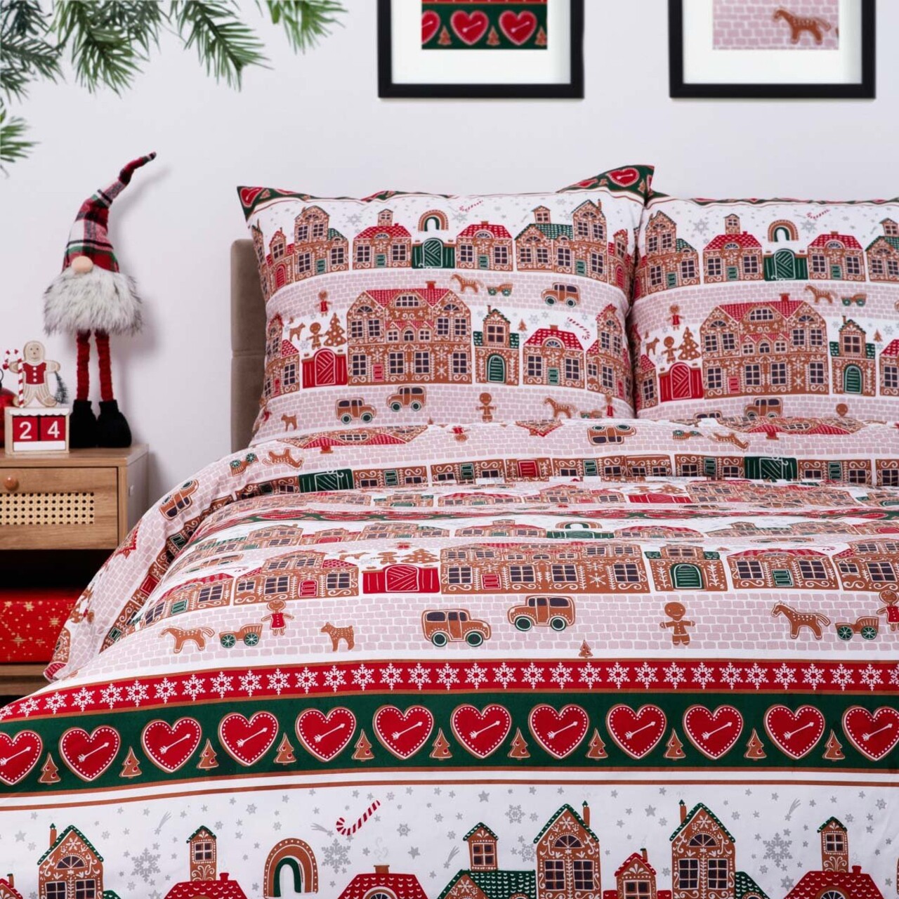 Lenjerie de pat King Size, Lapland, Homla, 3 piese, 200x220 cm, microfibra din poliester, multicolor