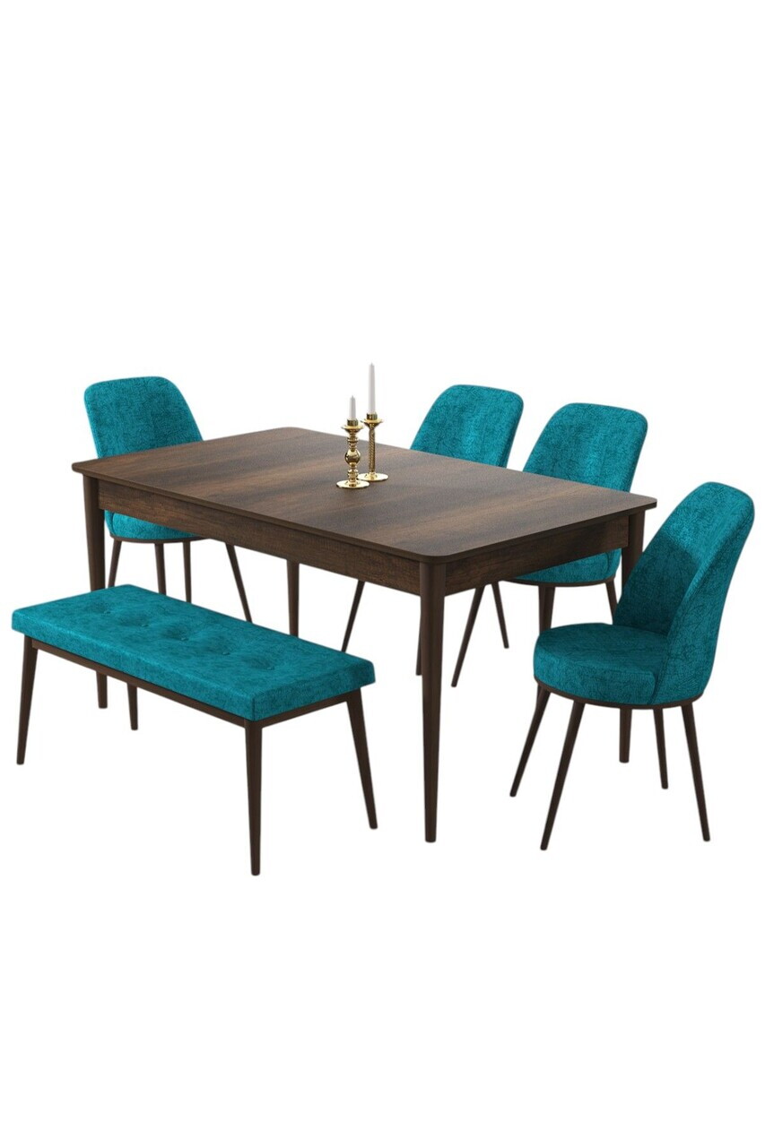 Set masa si 6 scaune, Hanah Home, Pir, Model baroc din lemn / turcoaz — imaginea 2