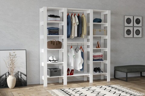 Dulap pentru haine, Puqa Design, City, 161.4x180x33.6 cm, PAL, Alb mezoni.ro