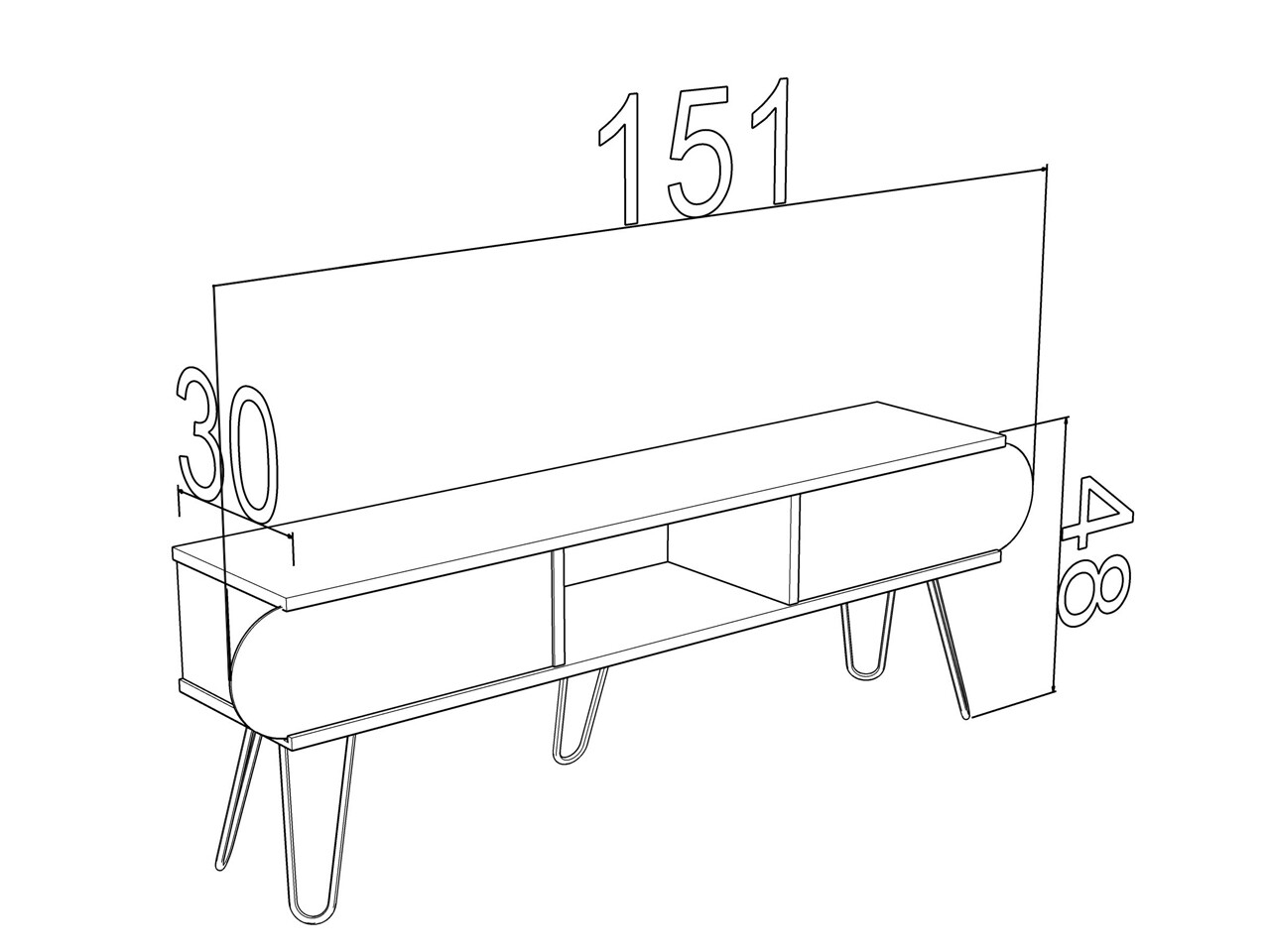 Comoda TV Mingitav Illia Maxi No.5, 151 X 30 X 48 Cm, PAL/metal, Oak/alb