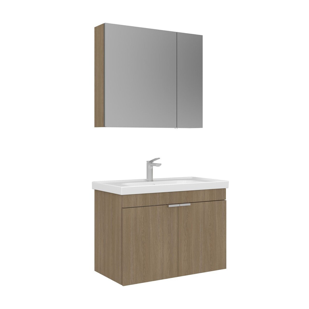 Set Dulap de Baie cu Chiuvetă și Oglindă (2 Piese), Hanah Home, Desna 80, Stejar — imaginea 7