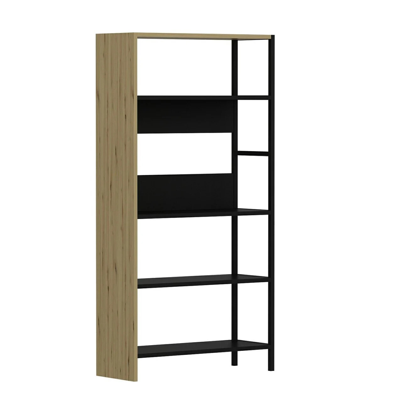 Corp biblioteca, Minerva, Tiran, 90x120x34 cm, PAL, Antracit / Stejar / Negru - 2 | YEO