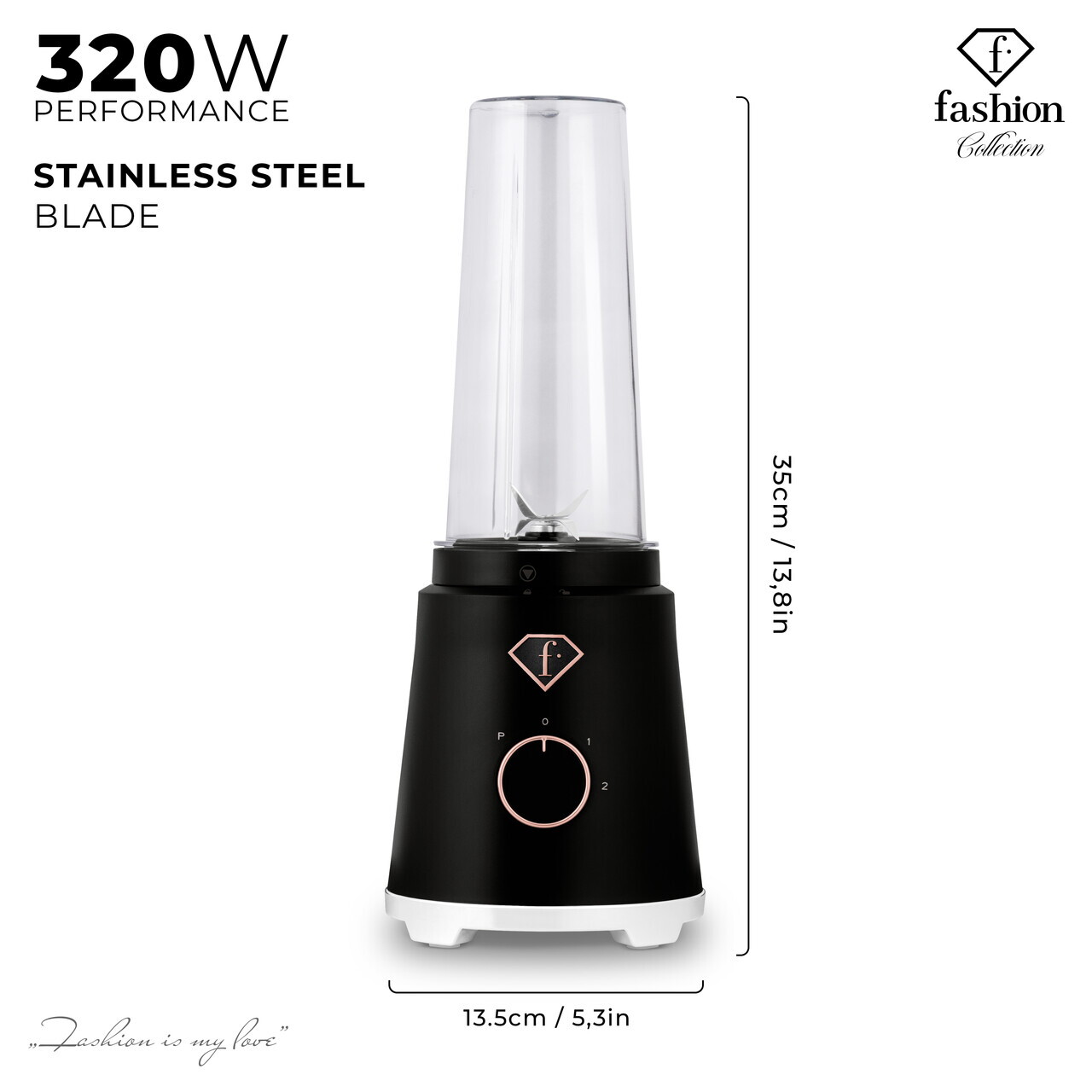 Blender pentru smoothie Fashion TV, Black Rose, 320W, 300 ml/ 600 ml, inox/plastic, negru/transparent - view 9