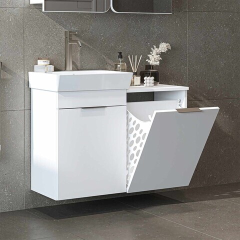 Dulap de baie cu chiuvetă, Hanah Home, Dubai Sepetli, 92.2x69.5x38.6 cm, PAL, Alb