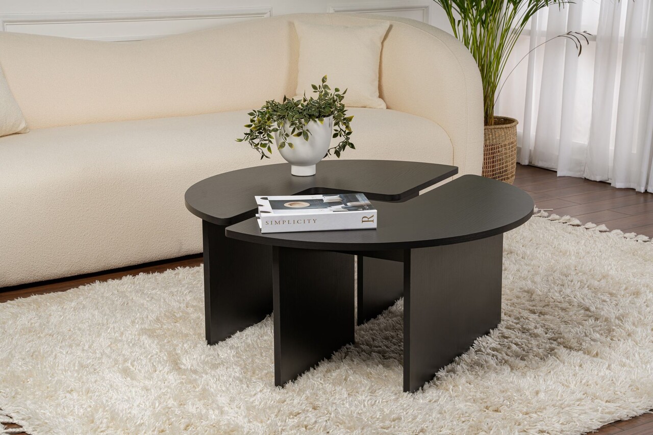 Masuta de cafea, Nordure, Moira, 90x41 cm, Negru din lemn