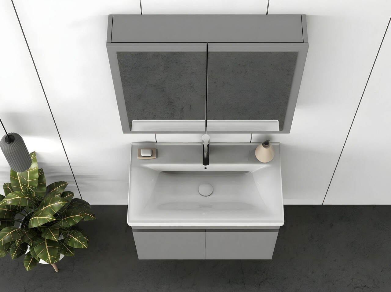 Set mobilier de baie (2 piese), Hanah Home, Foresta 80, Gri Mat - view 4