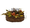 Coronita de masa cu suport lumanare v2, Excellent Houseware, 21x21x13 cm, ratan/sticla, multicolor