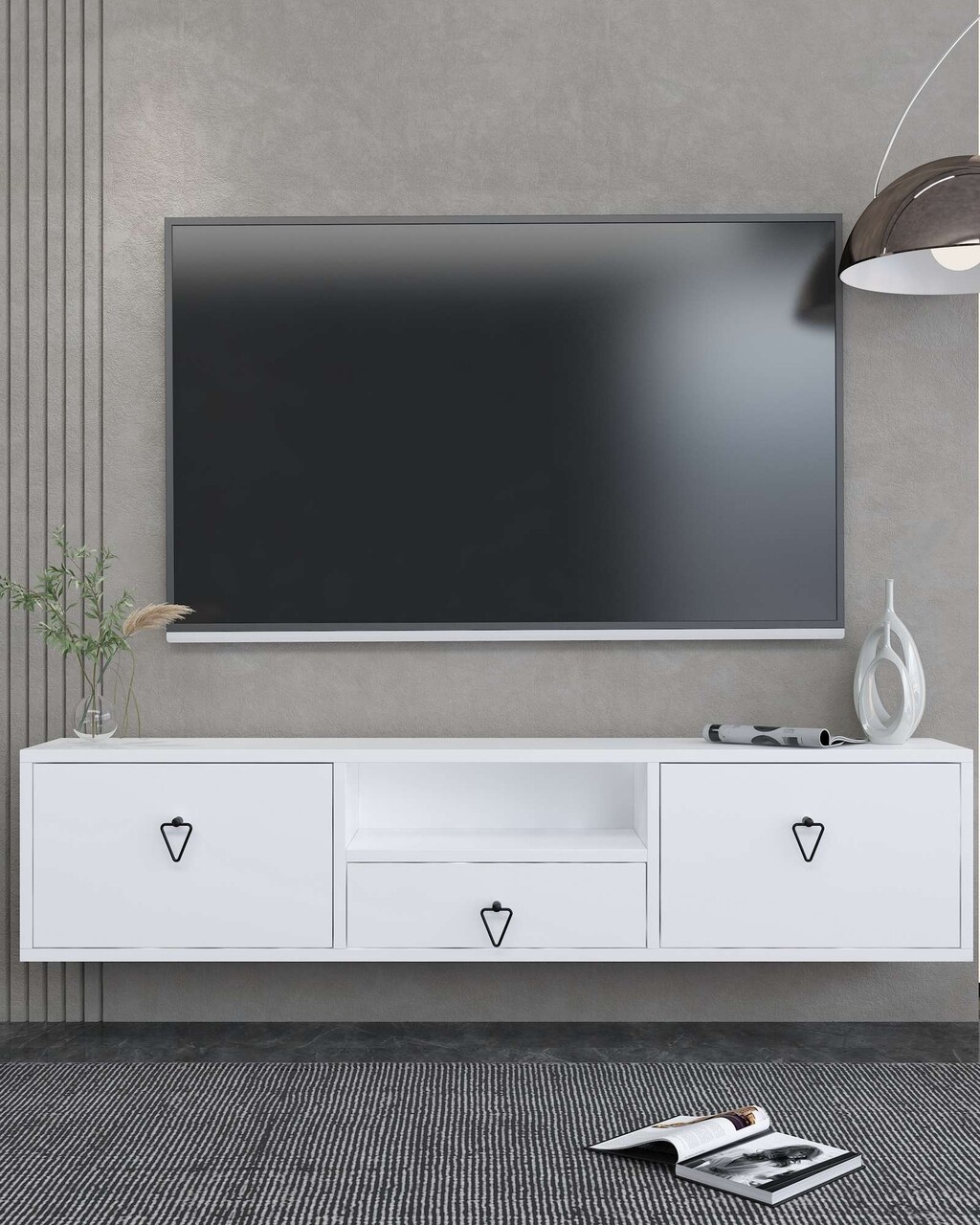 Comoda TV, Hanah Home, 1303-DROP-1, 140x30x30 cm, PAL , Alb/Negru - view 2