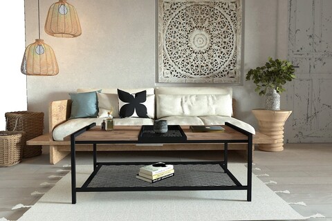 Masuta de cafea, puqa design, mata, 120x45x54 cm, pal, pin atlantic / negru