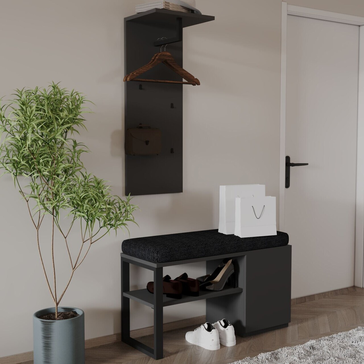 Cuier cu pantofar Hanah Home Lion PAL Antracit