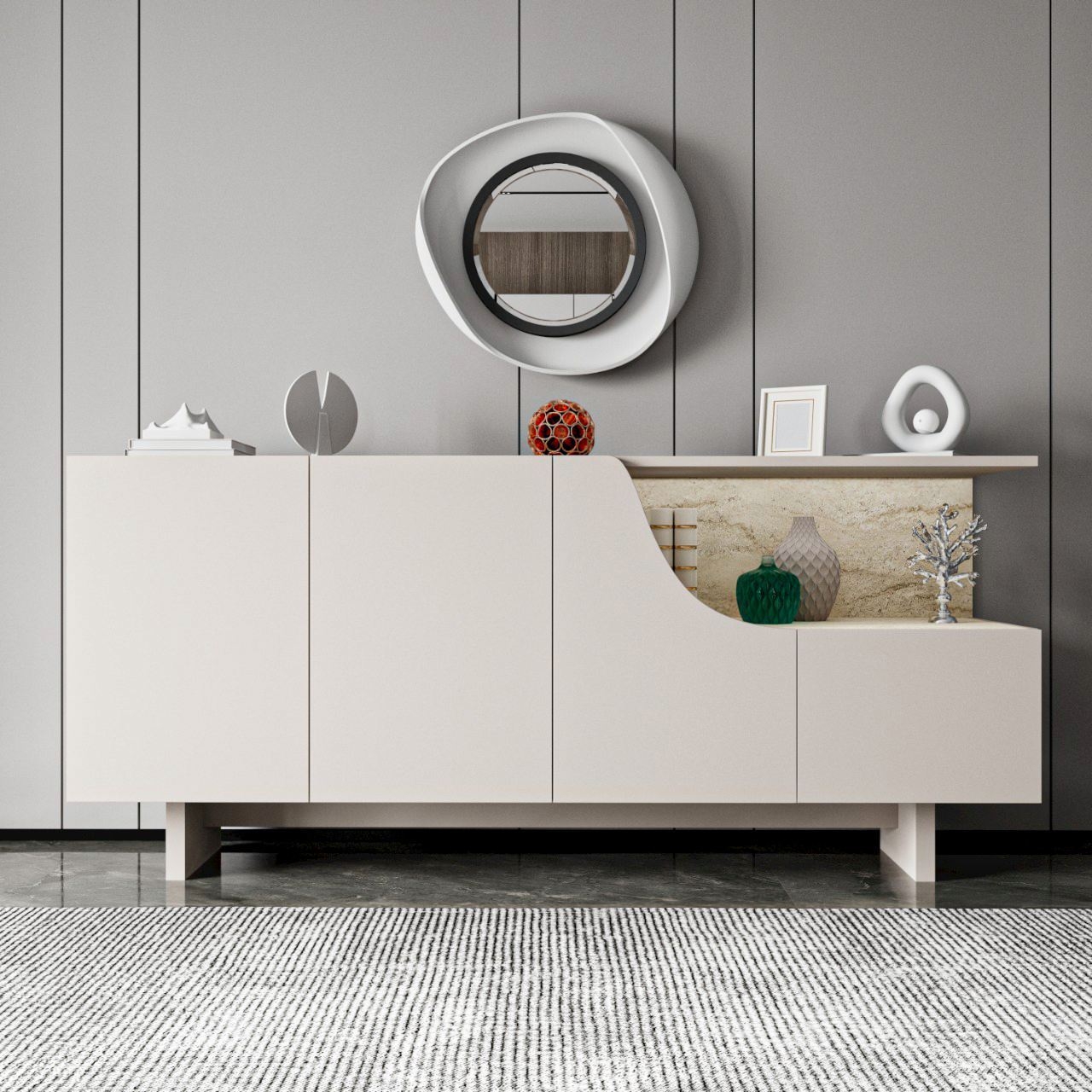 Consola, Hanah Home, Line, 180x80.6x40 cm, Bej