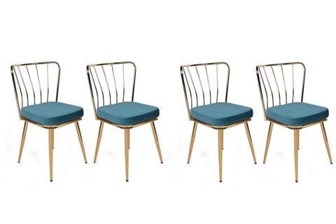 Set scaune 4 piese, Nmobb, Yıldız-929 V4, Metal, Albastru / Auriu