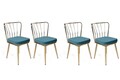 Set scaune 4 piese, Nmobb, Yıldız-929 V4, Metal, Albastru / Auriu