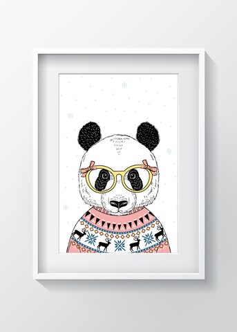 Tablou decorativ Panda Girl, Oyo Kids, 29x24 cm, lemn/MDF, multicolor