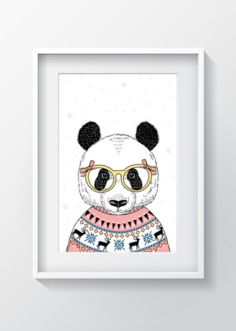 Tablou decorativ panda girl, oyo kids, 29x24 cm, lemn/mdf, multicolor