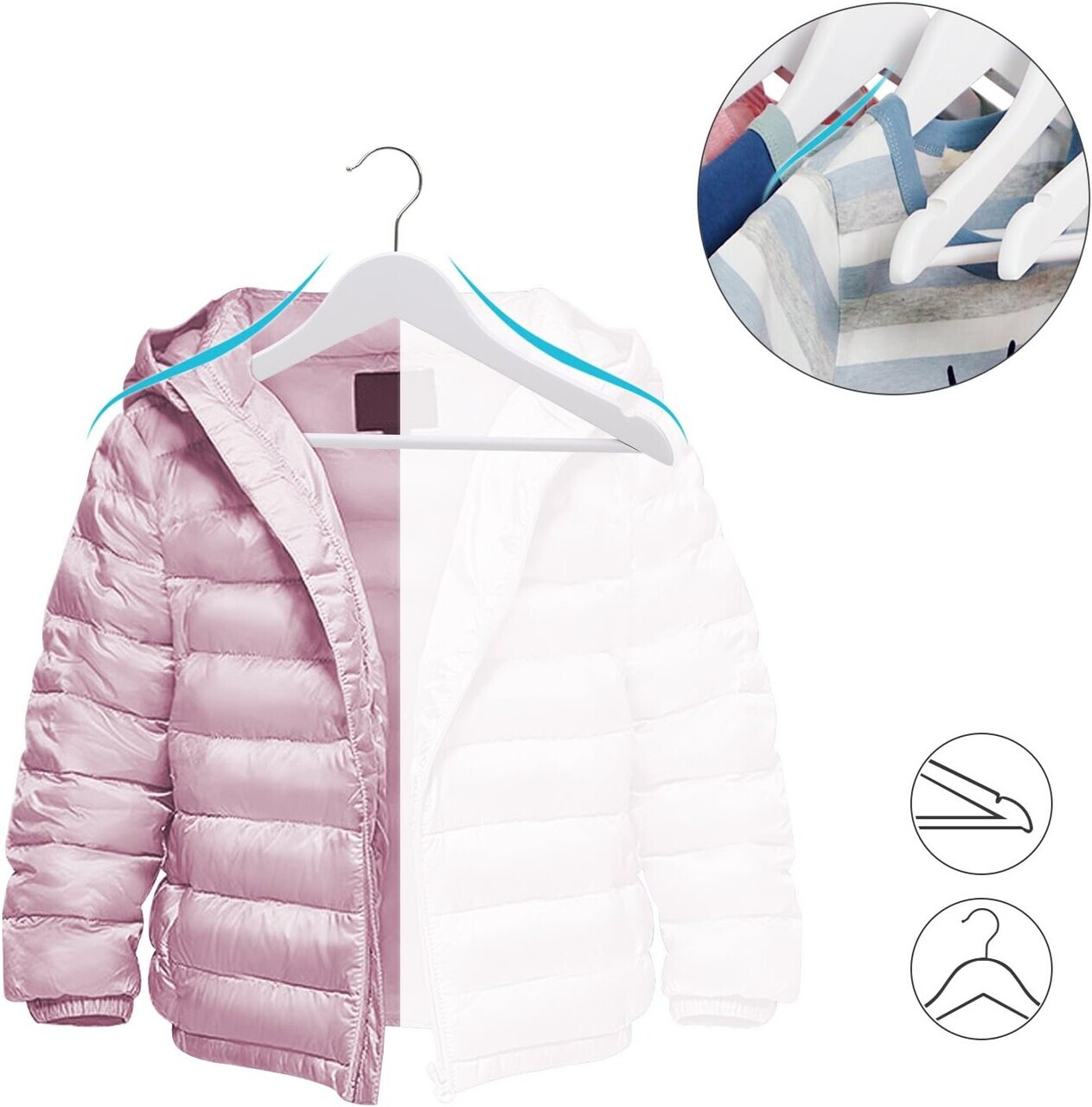 Set 20 umerase copii, Songmics, 35 cm, max 5 kg, lemn de artar, alb - imagine 6