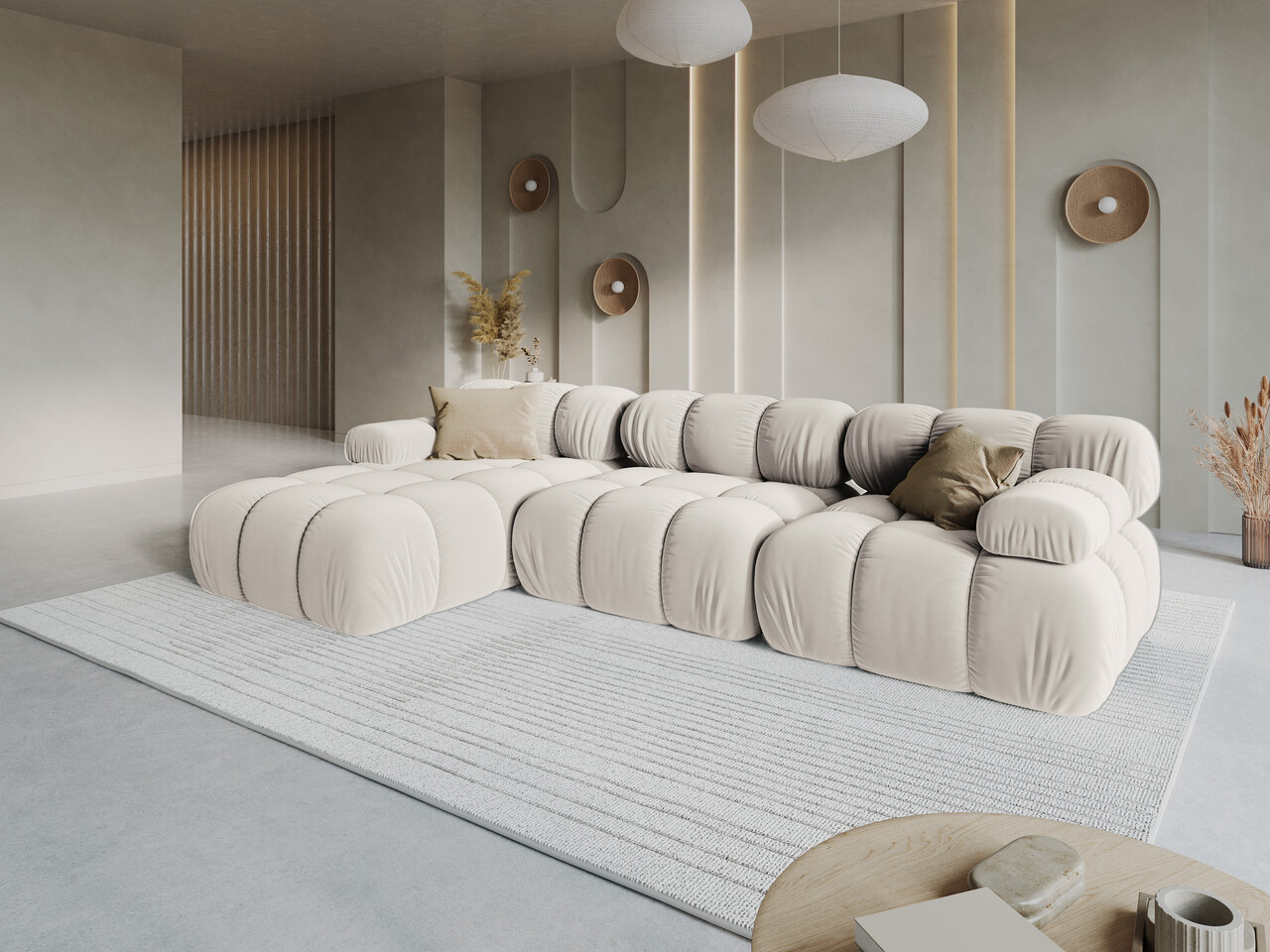Coltar modular stanga 4 locuri, Bellis-51, Micadoni Home, 282x155x70 cm, catifea, bej inchis - 1 | YEO