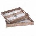 Set 2 tavi servire Home is where the heart is, 37 x 27 x 5 cm si 40 x 30 x 5 cm, lemn, natur