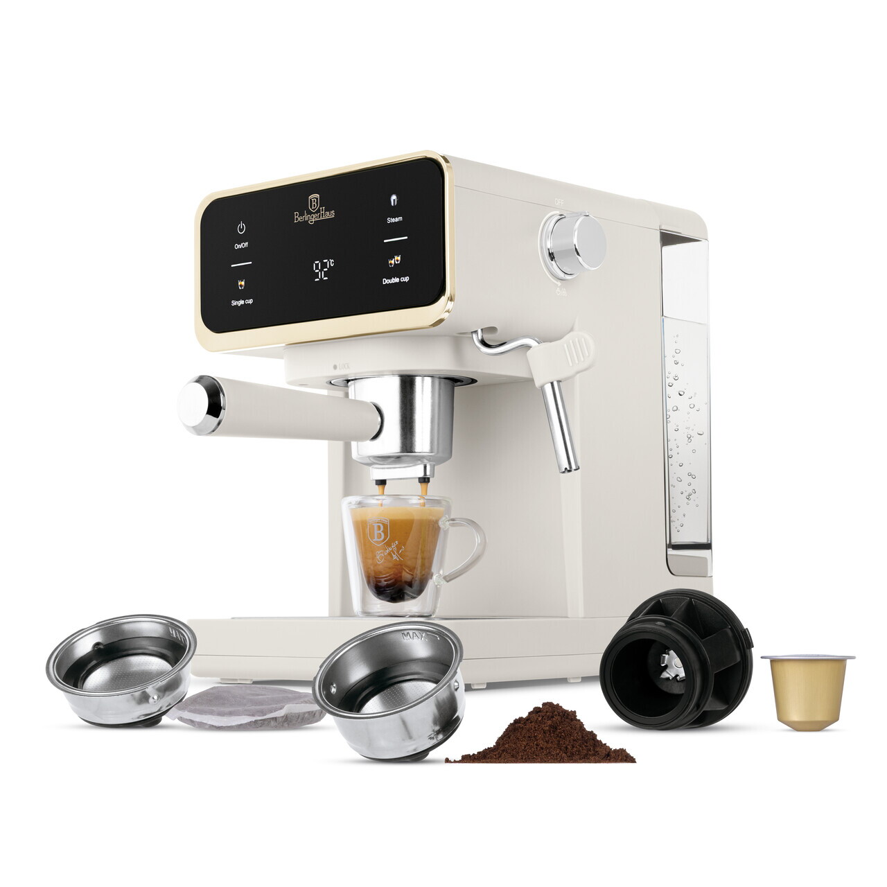 Espressor digital 3 in 1 Berlinger Haus, Sahara, 950W, 21x25.9x28 cm, inox, crem mat - view 2