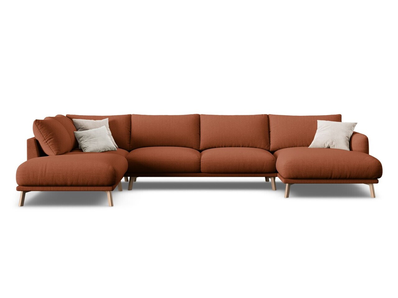 Coltar panoramic stanga 6 locuri, Naomi, Micadoni Home, 365x235x75 cm, tesatura structurata, caramiziu