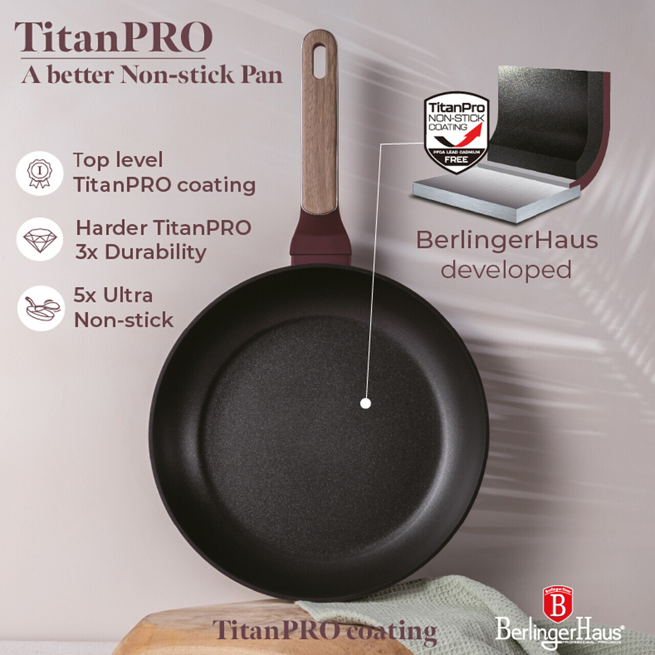 Tigaie Berlinger Haus, Leonardo Nordic, 28 cm, 2.4 L, aluminiu forjat, visiniu mat - imagine 15