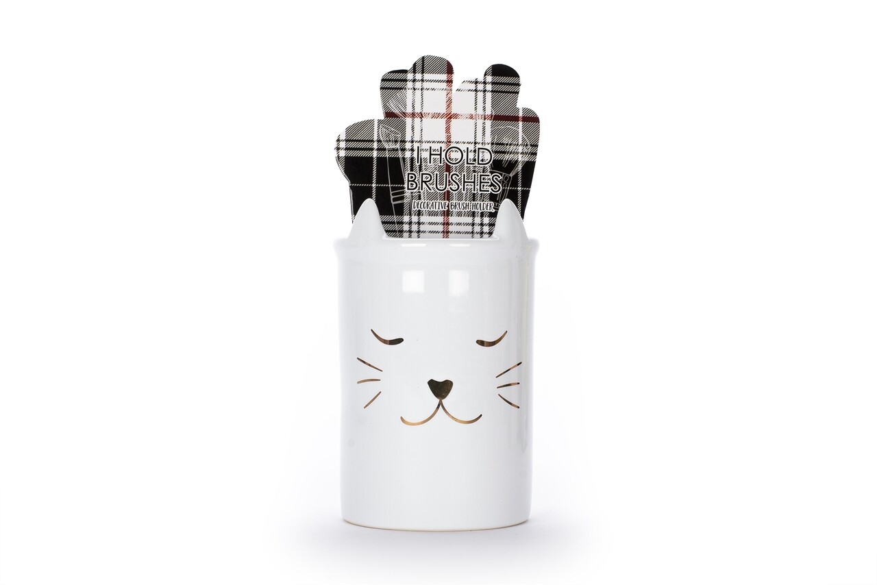 Suport Pentru Pensule Cosmetice, Cute Cat, Tri-Coastal Design, Ceramica
